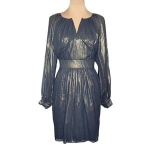 NWT Cocktail Mini Dress Sz.S Black Gauzy Gold Shimmer Sheer Sleeve 90s Event